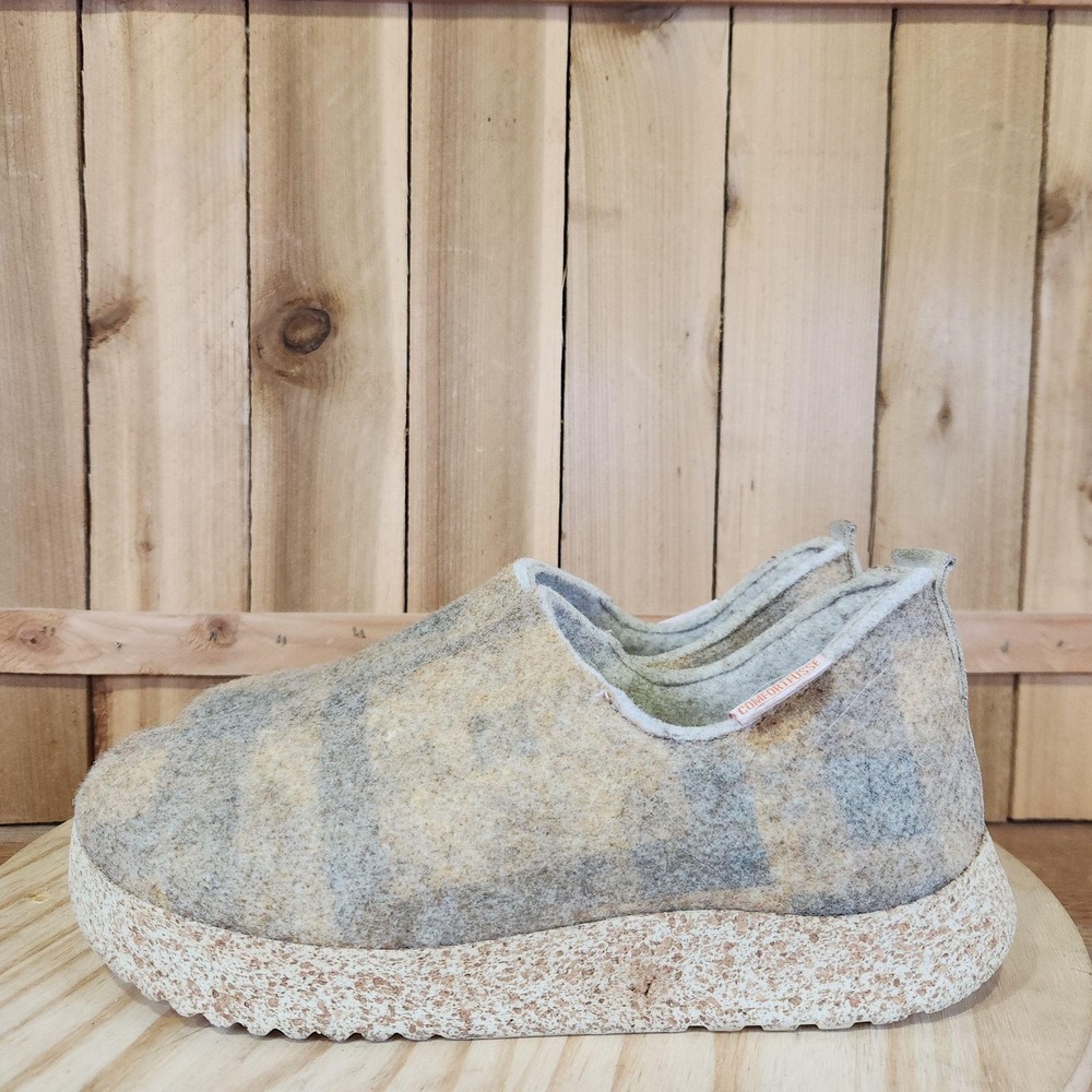 Comfortfusse Olwen-W Womens 11 42 Beige Gray Wool Plaid Slip On House Shoes